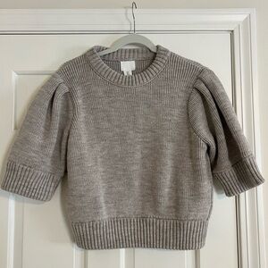 H&M Puff-Sleeve Crewneck Sweater in Light Gray-Taupe